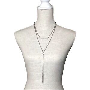 𝅺DOUBLE Layered Silver Tone Necklace Chain Necklace Clear Rhinestone Design